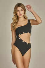 Carregar imagem no visualizador da galeria, Model Front: Empress One-Piece Body Capitan Textura Pique Preto